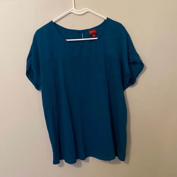 Merona Dark Turquoise Short Cuff Sleeve Mesh Shoulder Shirt [Size: L] - Picture 1 of 6